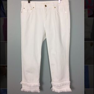 Michael Kors White Cropped Denim Fringe Detail